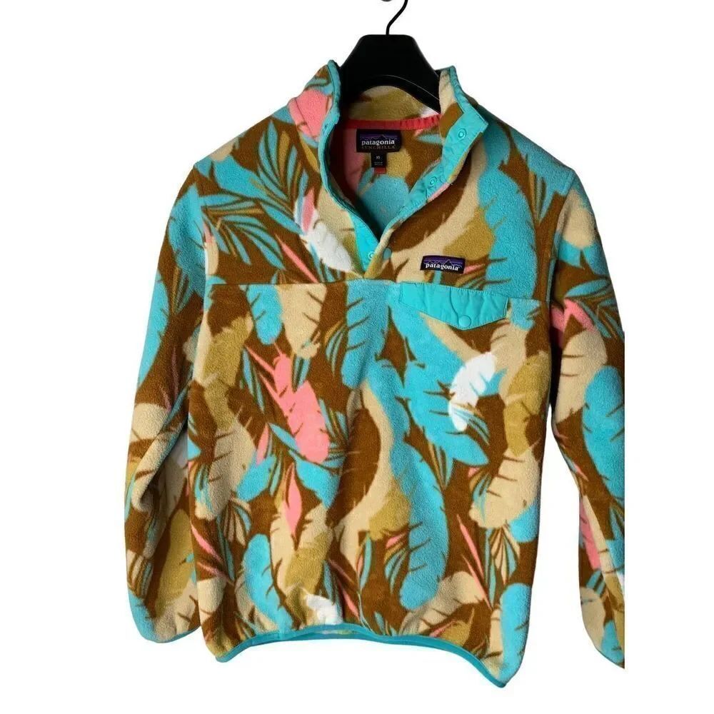 Patagonia Synchilla Brown Feather Dance Snap-T Pullover Women’s size XS